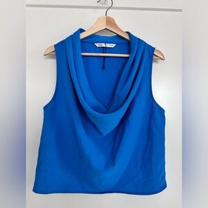 Zara Royal Blue Crop Top Cowl Neck Size L